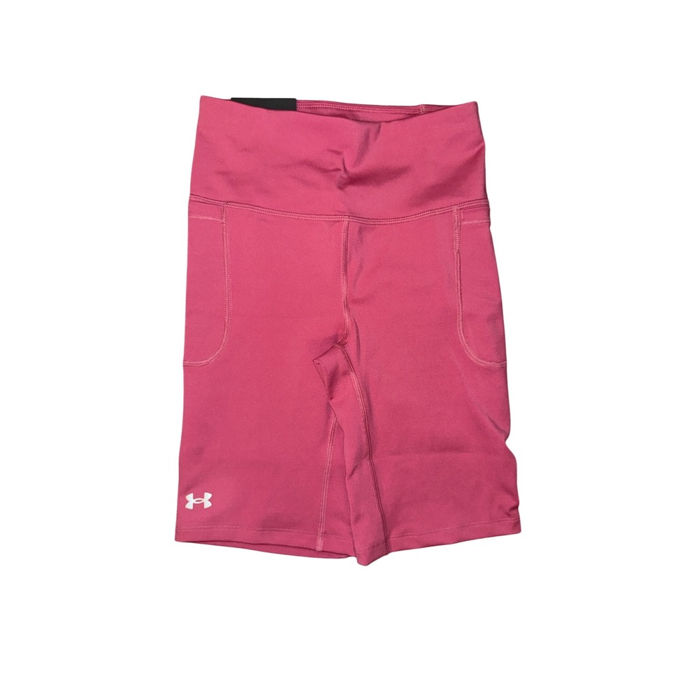 Under Armour Biker Shorts Women Small Pink Good High Waist Pockets Athletic
